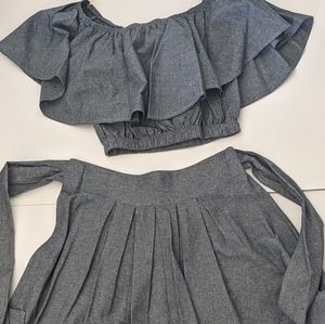 Light blue top and skirt bottom